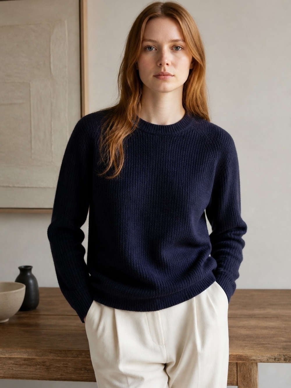 Quince Mongolian Cashmere Fisherman Crewneck Sweater S True Navy NWT